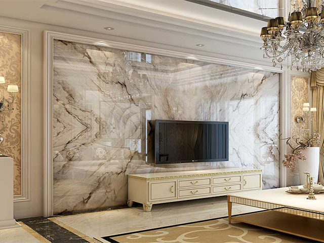 Đá marble ốp tường phòng khách đầy sang trọng và quý phái