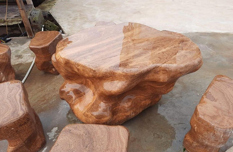Bàn ghế đá nguyên khối Vân gỗ