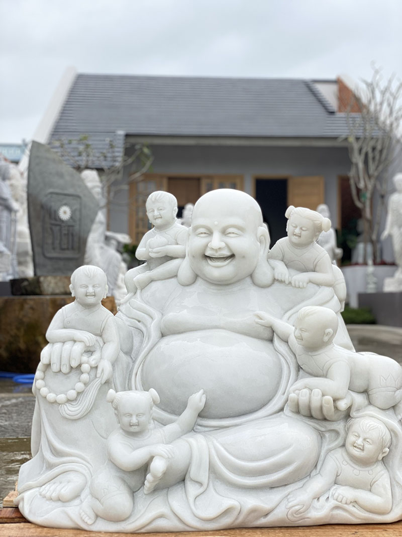 Mẫu tượng Phật Di Lặc bằng đá trắng