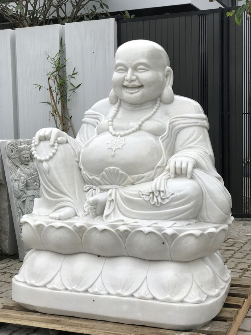 Mẫu tượng Phật Di Lặc bằng đá trắng dáng ngồi