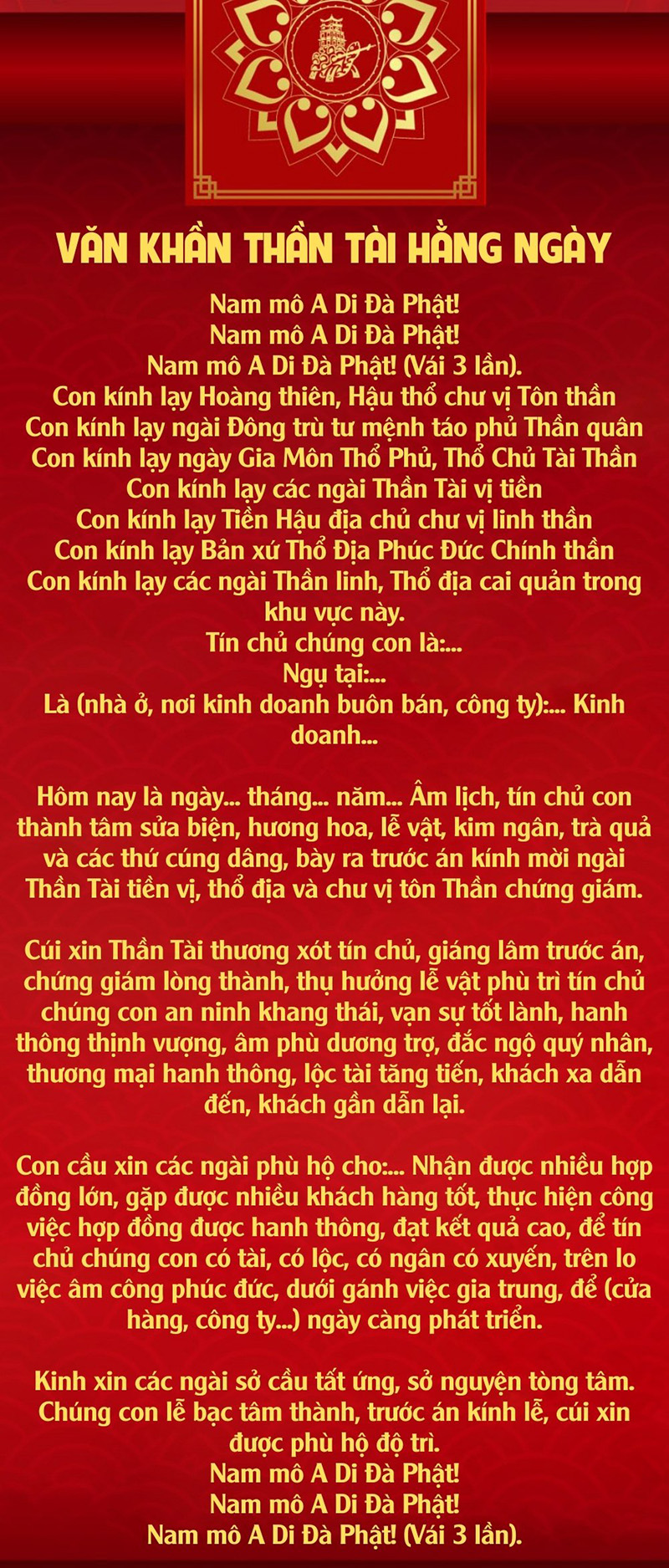 Bài văn khấn cúng Thần Tài hàng ngày