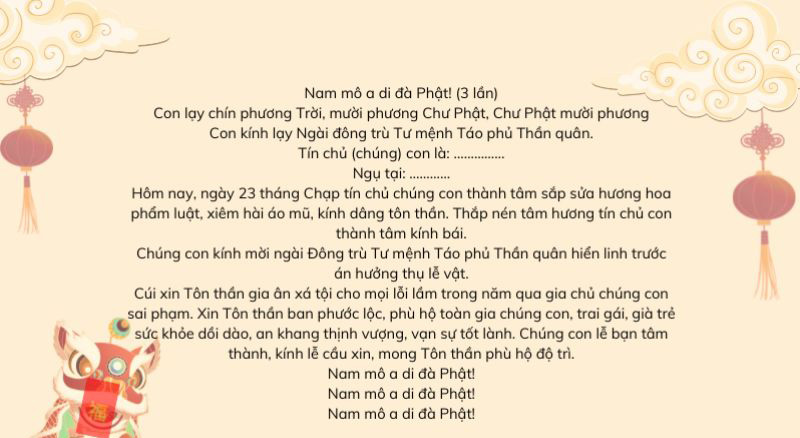 Bài văn khấn Ông Công Ông Táo ngày 23 tháng Chạp