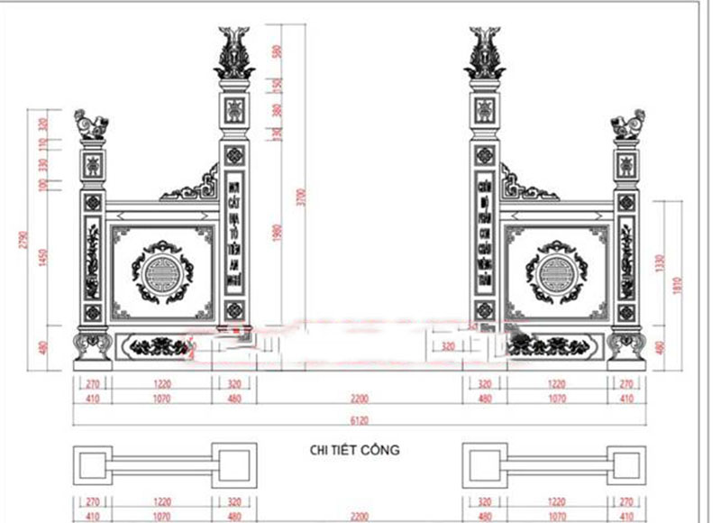 Cổng lăng mộ nhất quan chiều rộng từ 127cm, 133cm, 147cm, 155cm