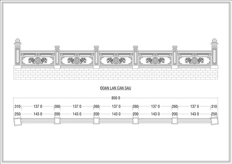 Bản vẽ kích thước lan can đá khu lăng mộ
